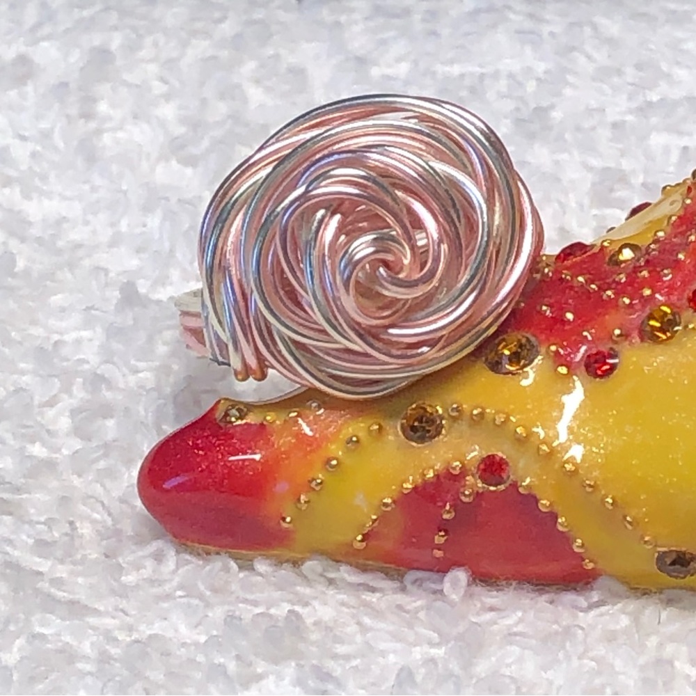 Handmade 2tone copper wrapped ring large rose
